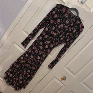 WHBM Mesh Floral Long Sleeve Midi Dress